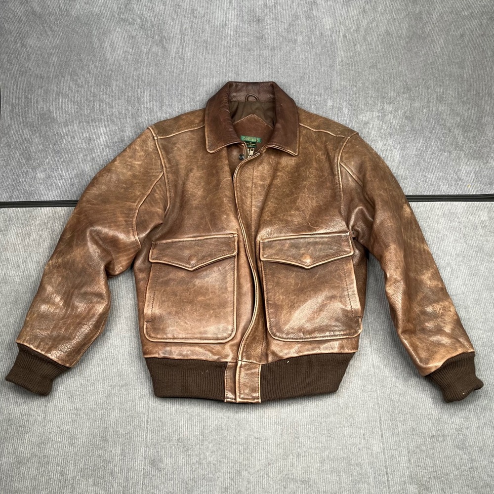 Robinsons Brown Leather A-2 Flight y2k Jacket Bomber Aviator S" Distressed
